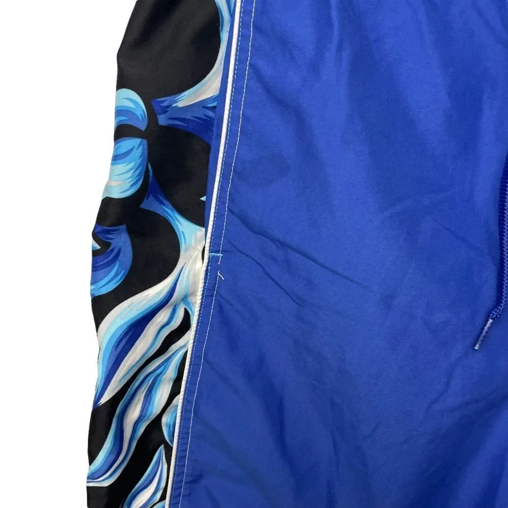 Speedo Solid Royal Blue and White Hawaiian Floral Swim Trucks drawstring size L